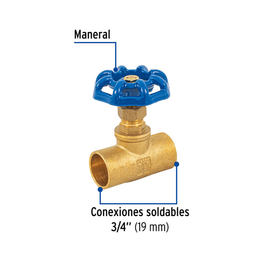 Válvula de globo de latón, soldable de 3/4", FOSET 49041