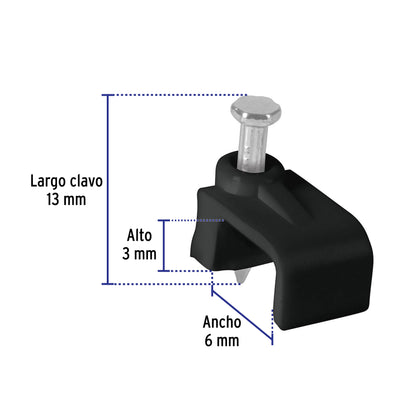 Bolsa con 20 grapas negras para cable plano
