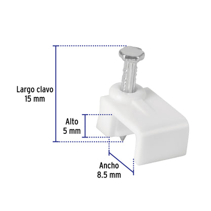 Bolsa con 20 grapas blancas para cable plano