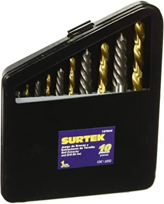 Juego de extractor para tornillos con brocas, 10 piezas
