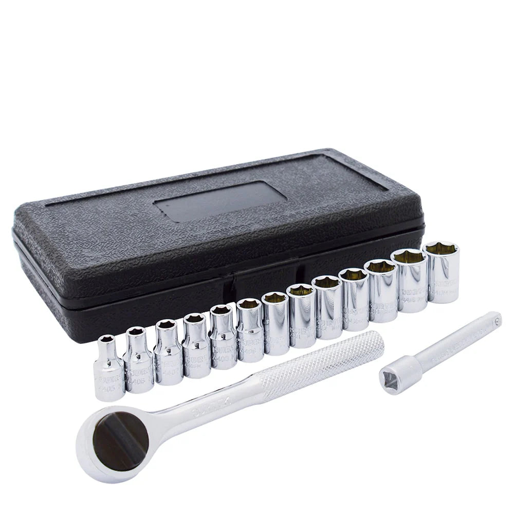 JUEGO DE 15 DADOS MÉTRICOS CUADRO DE 1/4", 6 PUNTAS SURTEK