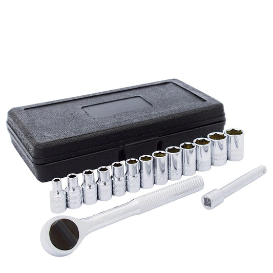 JUEGO DE 15 DADOS MÉTRICOS CUADRO DE 1/4", 6 PUNTAS SURTEK