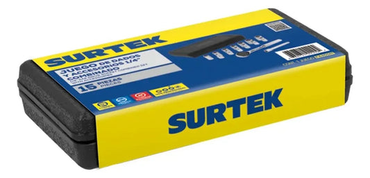 JUEGO DE 15 DADOS MÉTRICOS CUADRO DE 1/4", 6 PUNTAS SURTEK