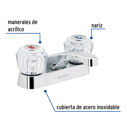 Mezcladora 4" para lavabo, nariz larga, manerales acrílico 49231