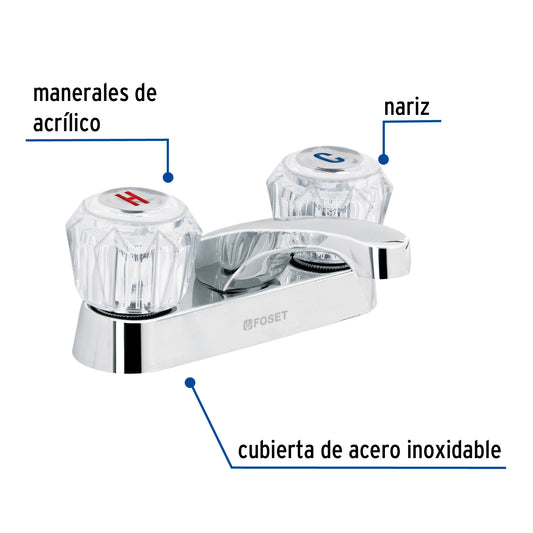 Mezcladora 4" para lavabo, nariz larga, manerales acrílico 49231