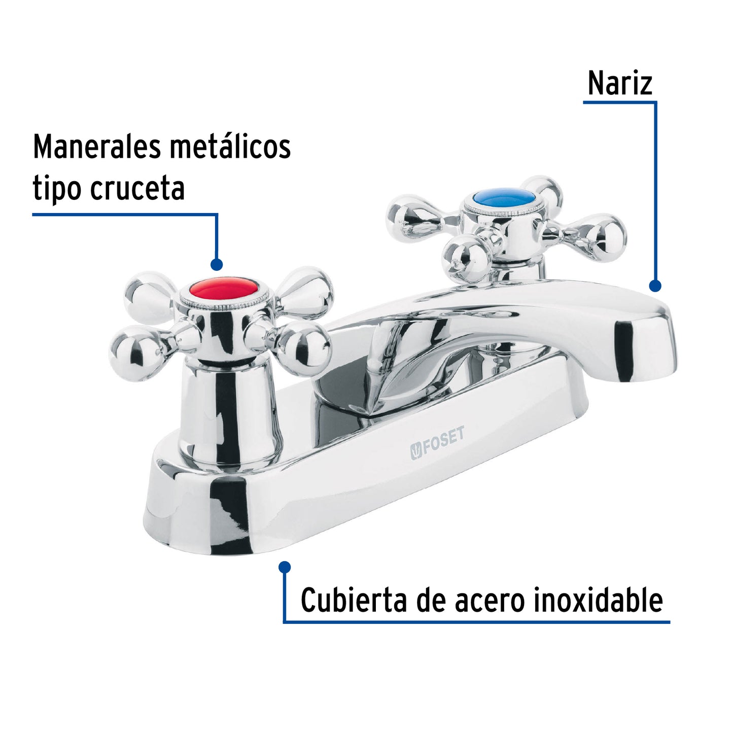 Mezcladora 4" para lavabo, nariz larga, manerales cruceta 47680