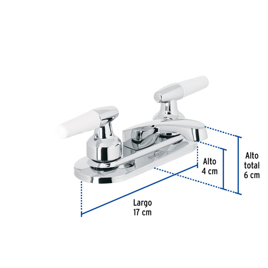 Mezcladora 4" para lavabo, nariz larga, manerales cono 49203