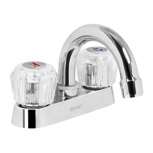 Mezcladora 4" para lavabo, cuello curvo, manerales acrílico 49276