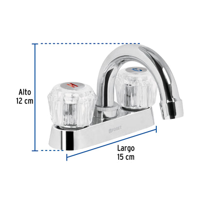Mezcladora 4" para lavabo, cuello curvo, manerales acrílico 49276