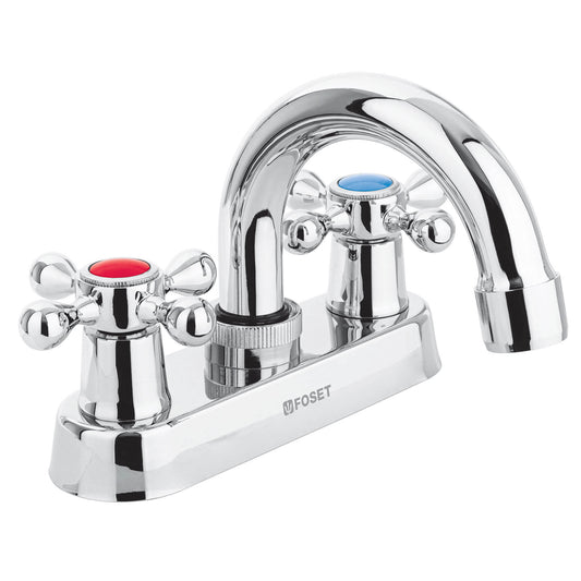 Mezcladora 4" para lavabo, cuello curvo, manerales cruceta 47681
