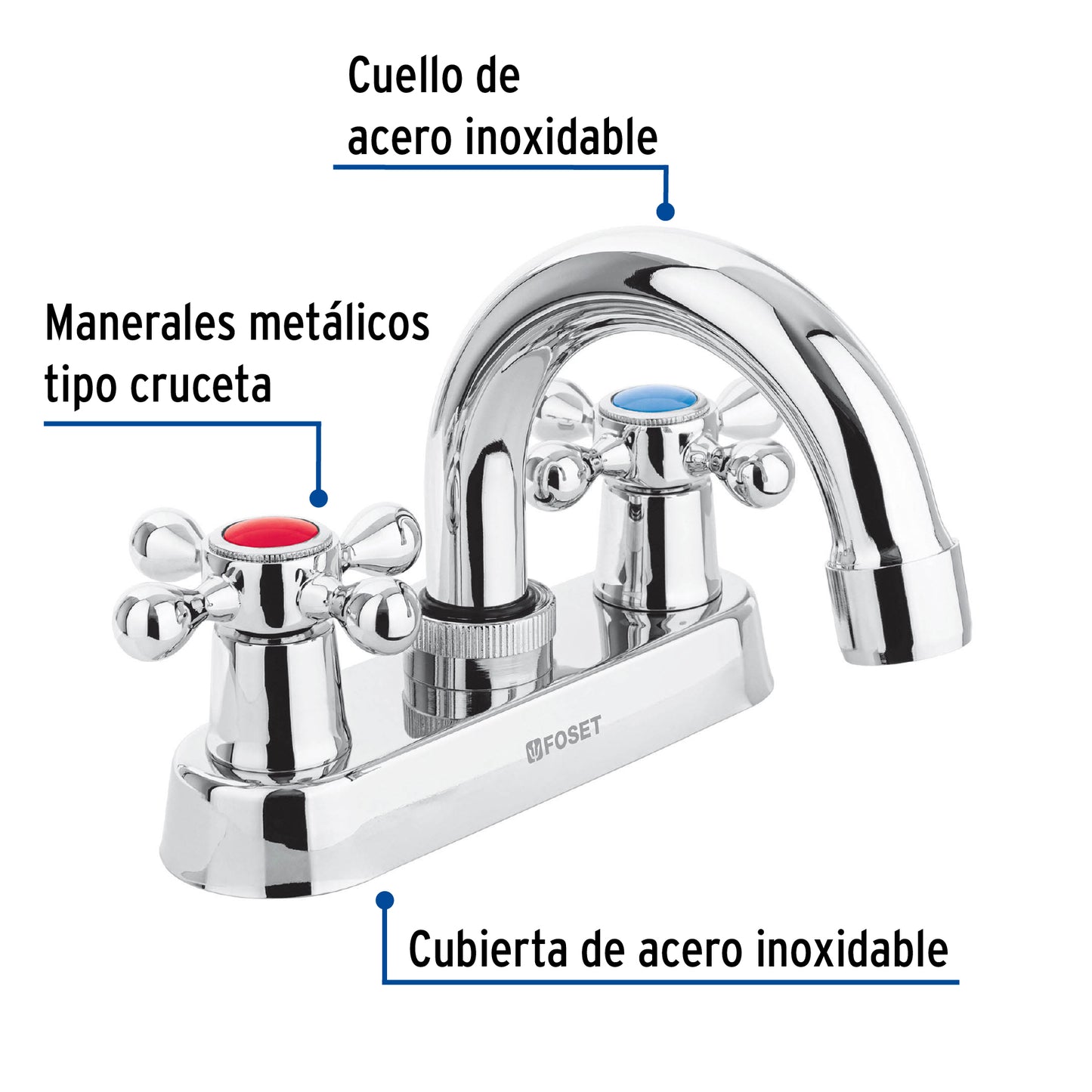 Mezcladora 4" para lavabo, cuello curvo, manerales cruceta 47681