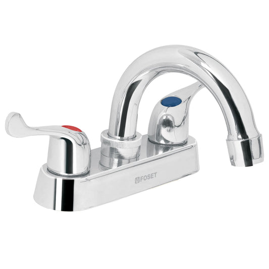 Mezcladora 4" para lavabo, cuello curvo, manerales palanca 49279