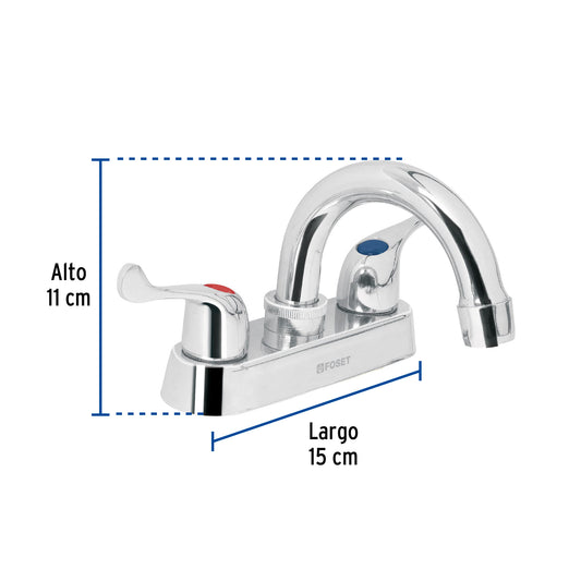 Mezcladora 4" para lavabo, cuello curvo, manerales palanca 49279