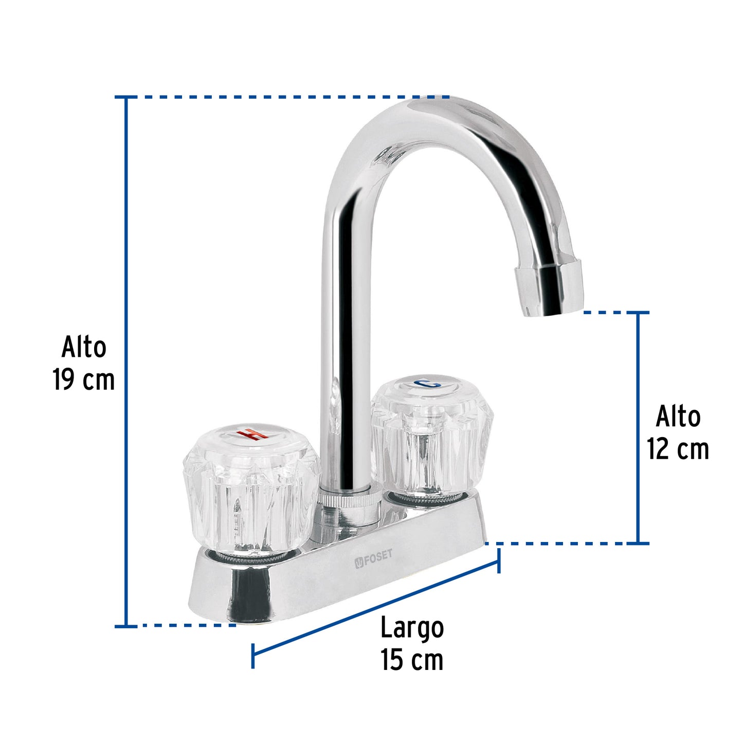 Mezcladora 4" para lavabo, cuello bar, manerales de acrílico 49277