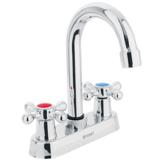 Mezcladora 4" para lavabo, cuello bar, manerales cruceta 47682