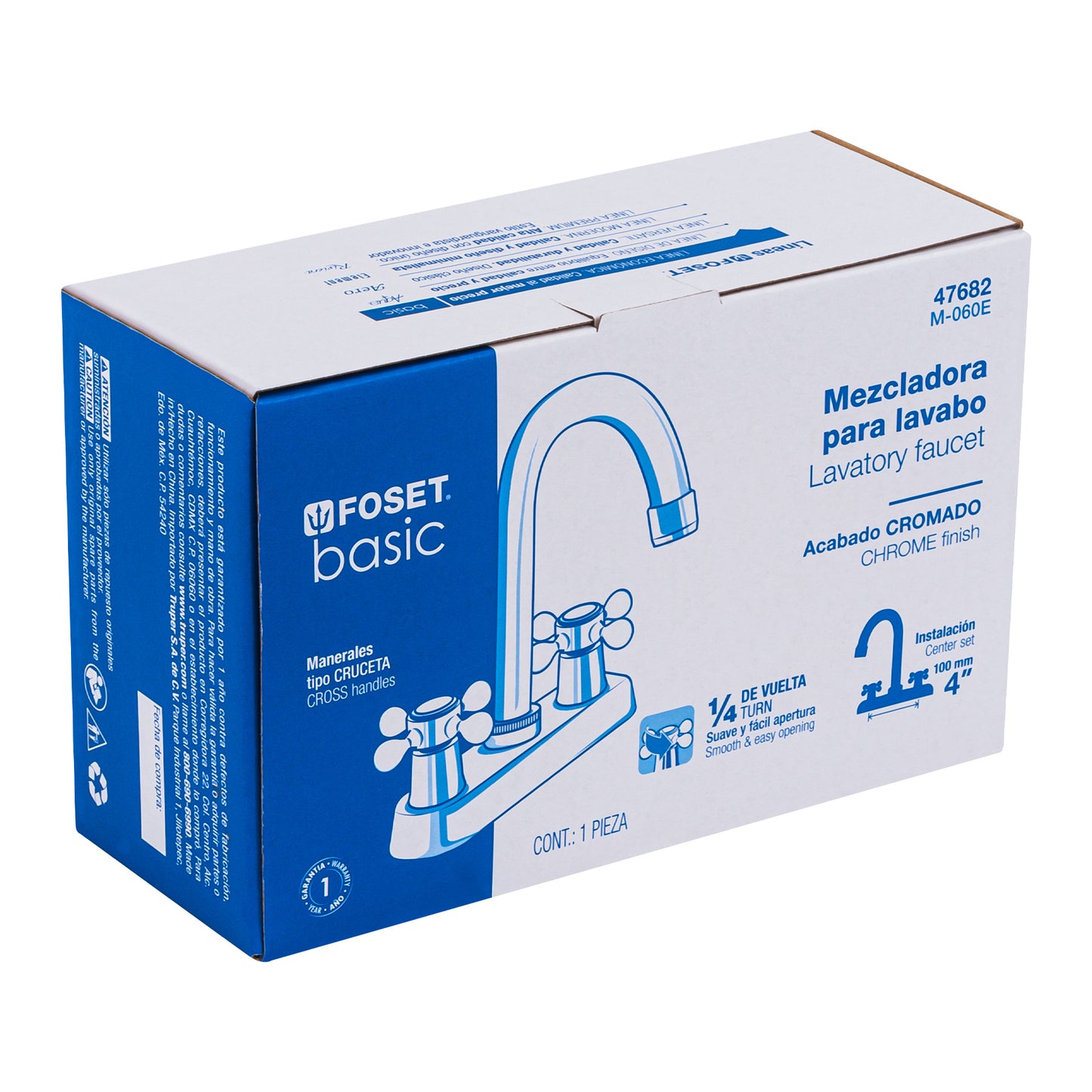 Mezcladora 4" para lavabo, cuello bar, manerales cruceta 47682