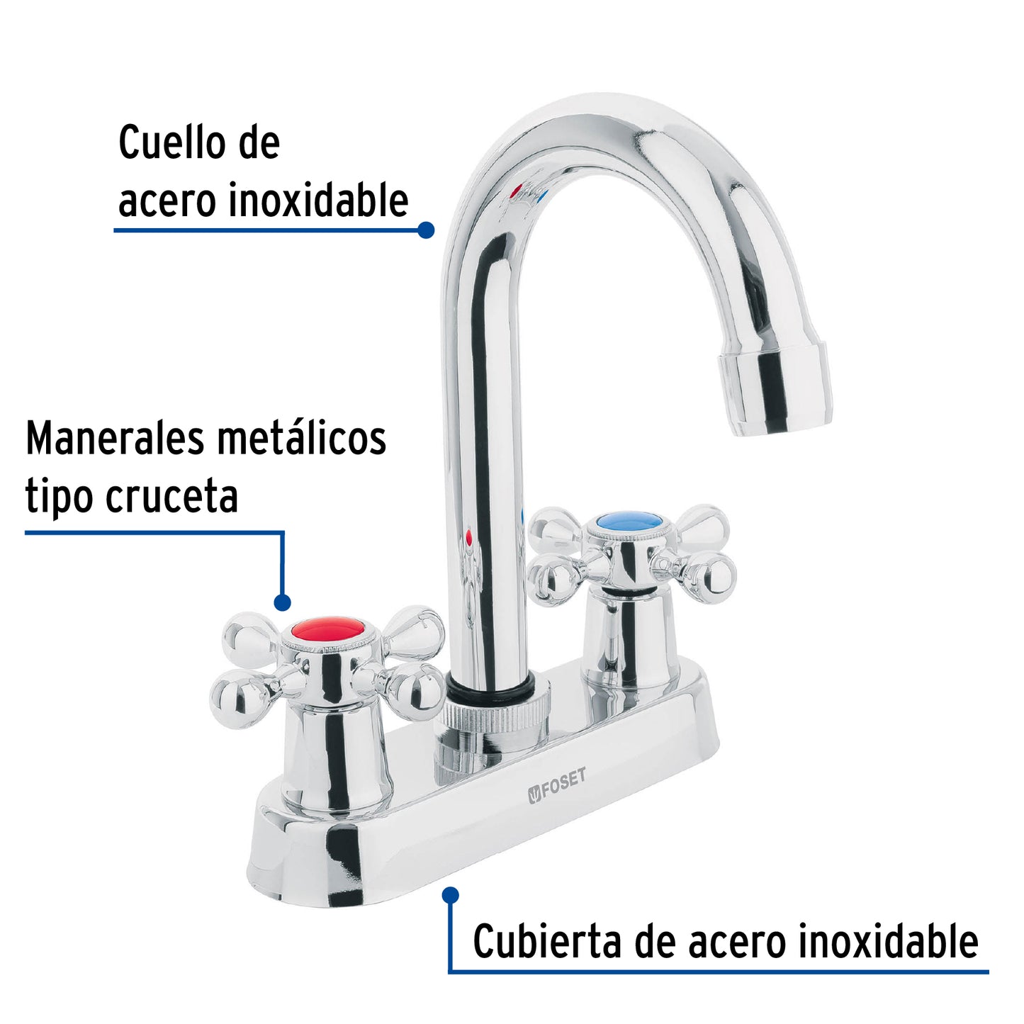 Mezcladora 4" para lavabo, cuello bar, manerales cruceta 47682