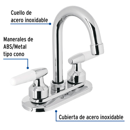 Mezcladora 4" para lavabo, cuello bar, manerales cono 49213