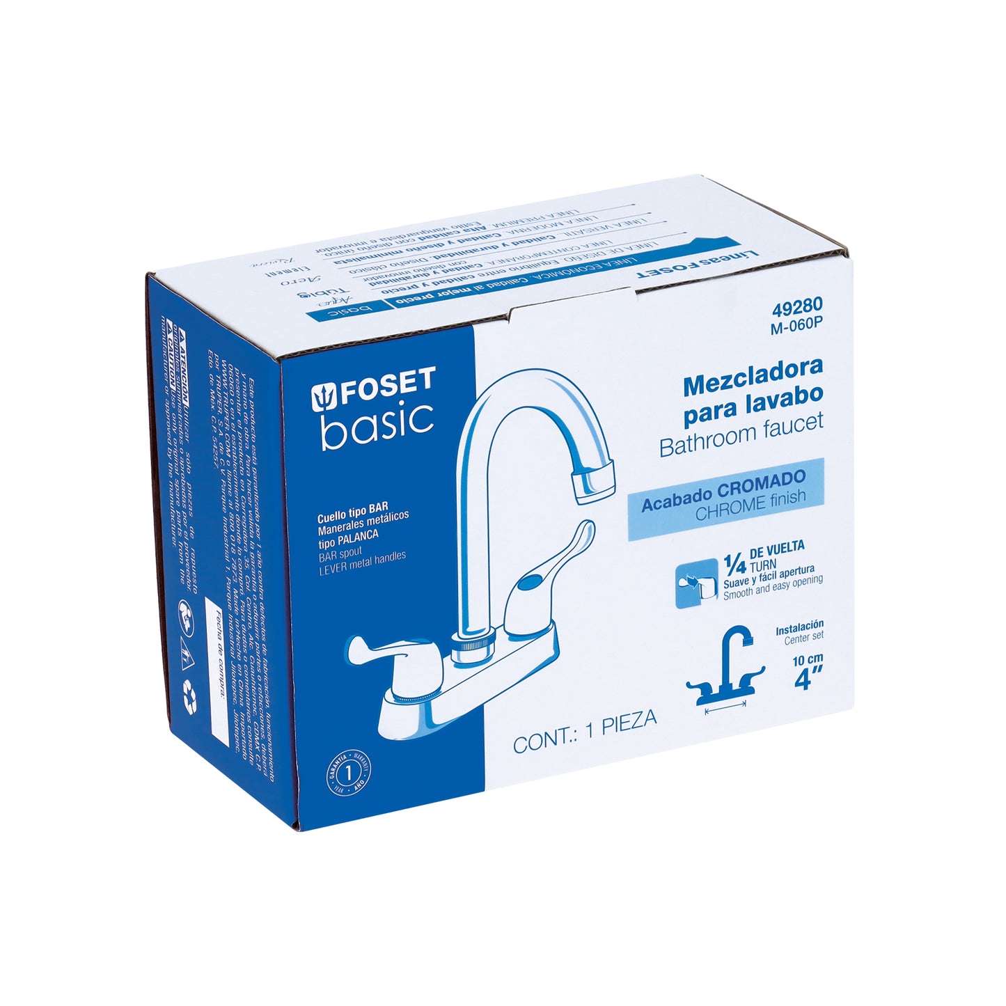 Mezcladora 4" para lavabo, cuello bar, manerales palanca 49280
