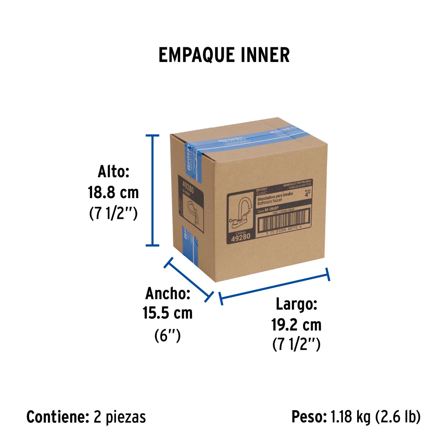 Mezcladora 4" para lavabo, cuello bar, manerales palanca 49280