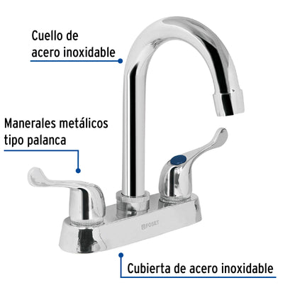 Mezcladora 4" para lavabo, cuello bar, manerales palanca 49280