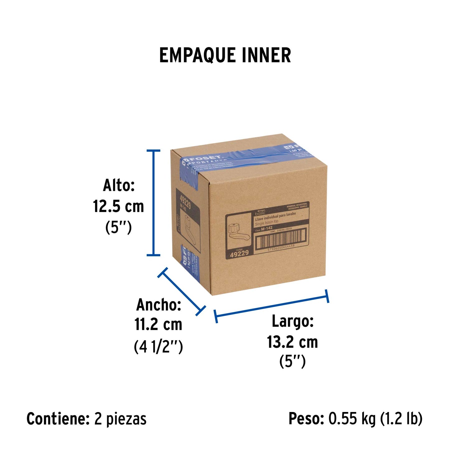 Llave individual para lavabo, maneral metálico, Foset 49229