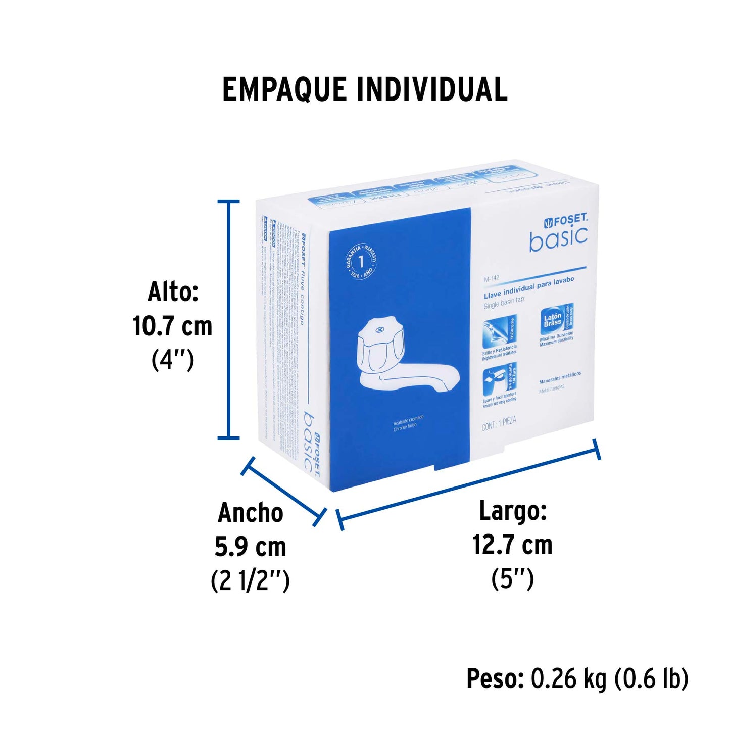 Llave individual para lavabo, maneral metálico, Foset 49229