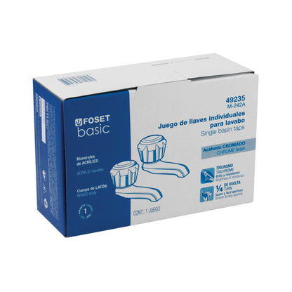 Juego 2 llaves individuales para lavabo, manerales acrílico 49235