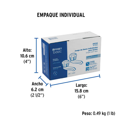 Juego 2 llaves individuales para lavabo, manerales acrílico 49235