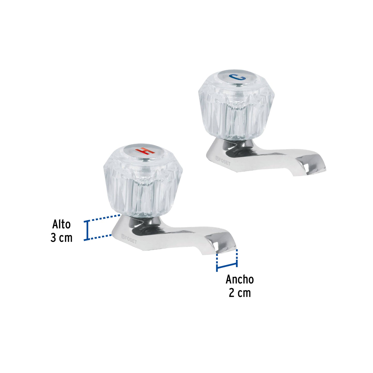 Juego 2 llaves individuales para lavabo, manerales acrílico 49235