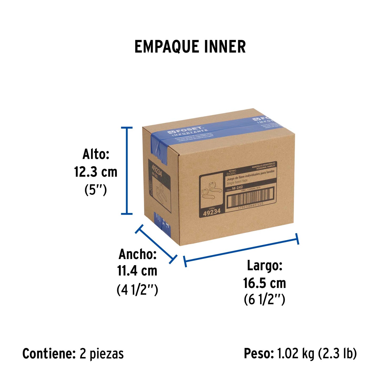 Juego 2 llaves individuales para lavabo, manerales metálicos 49234