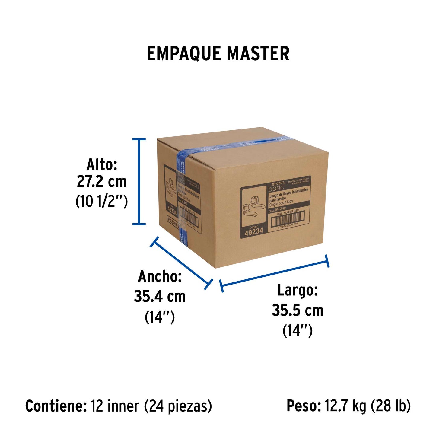 Juego 2 llaves individuales para lavabo, manerales metálicos 49234