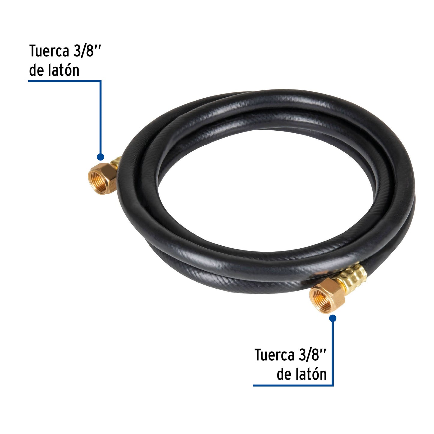 Manguera para gas, PVC negra, 3/8"x1 m, c/conexión, Foset 40074