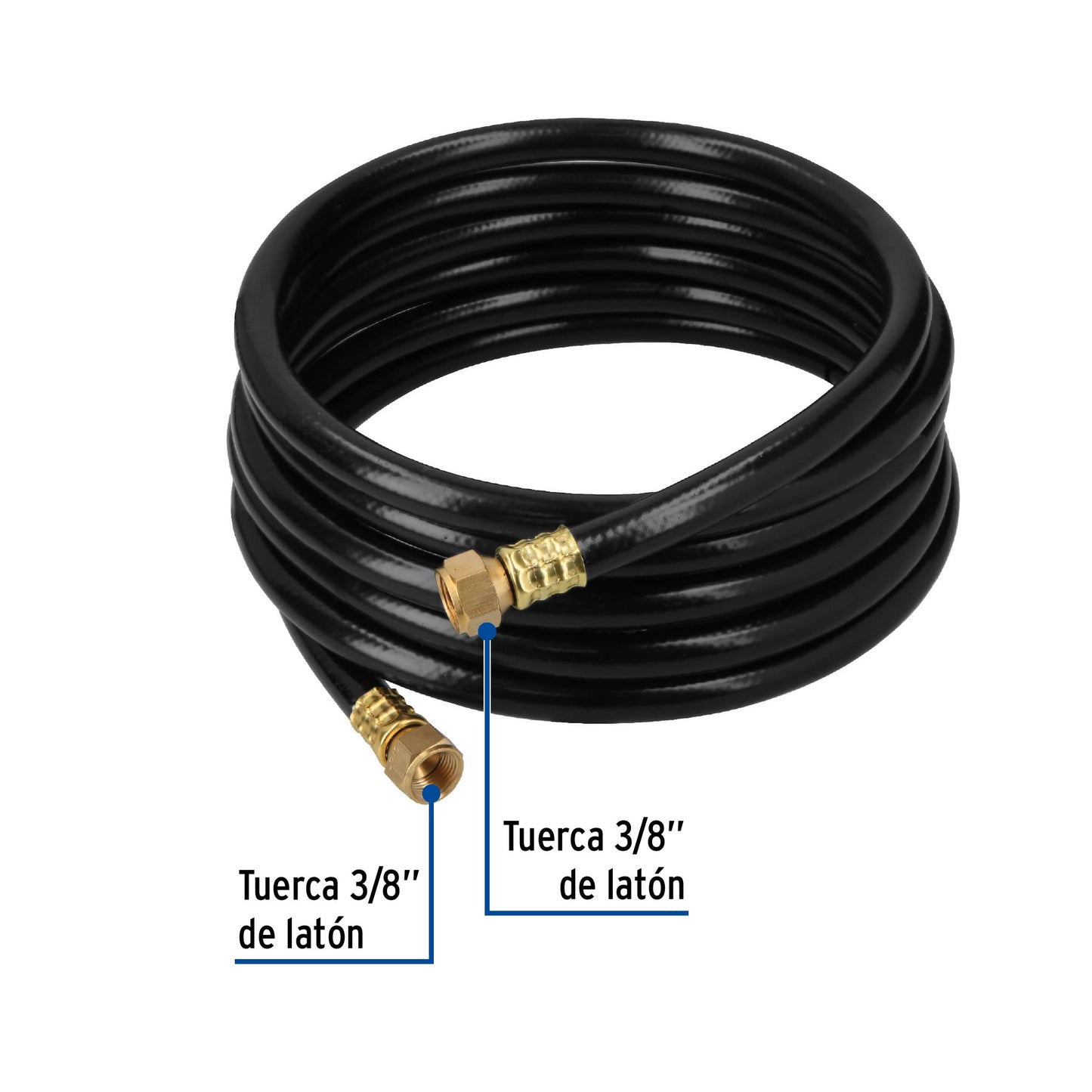 Manguera para gas, PVC negra, 3/8"x4 m, c/conexión, Foset 40078