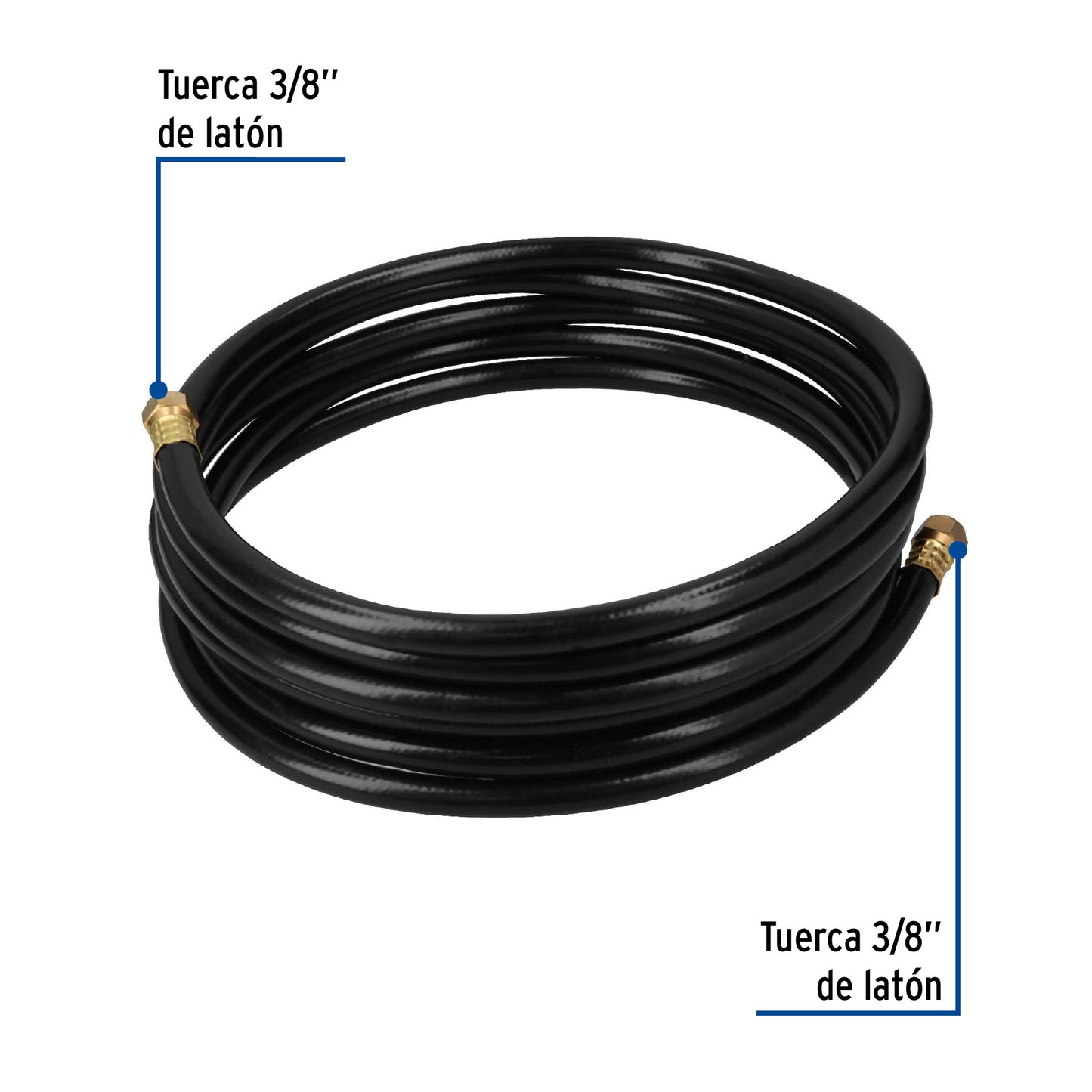 Manguera para gas, PVC negra, 3/8"x5 m, c/conexión, Foset 40079