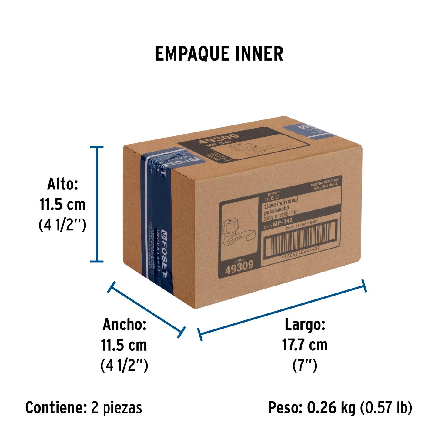 Llave individual lavabo, ABS, hexagonal, BASIC 49309