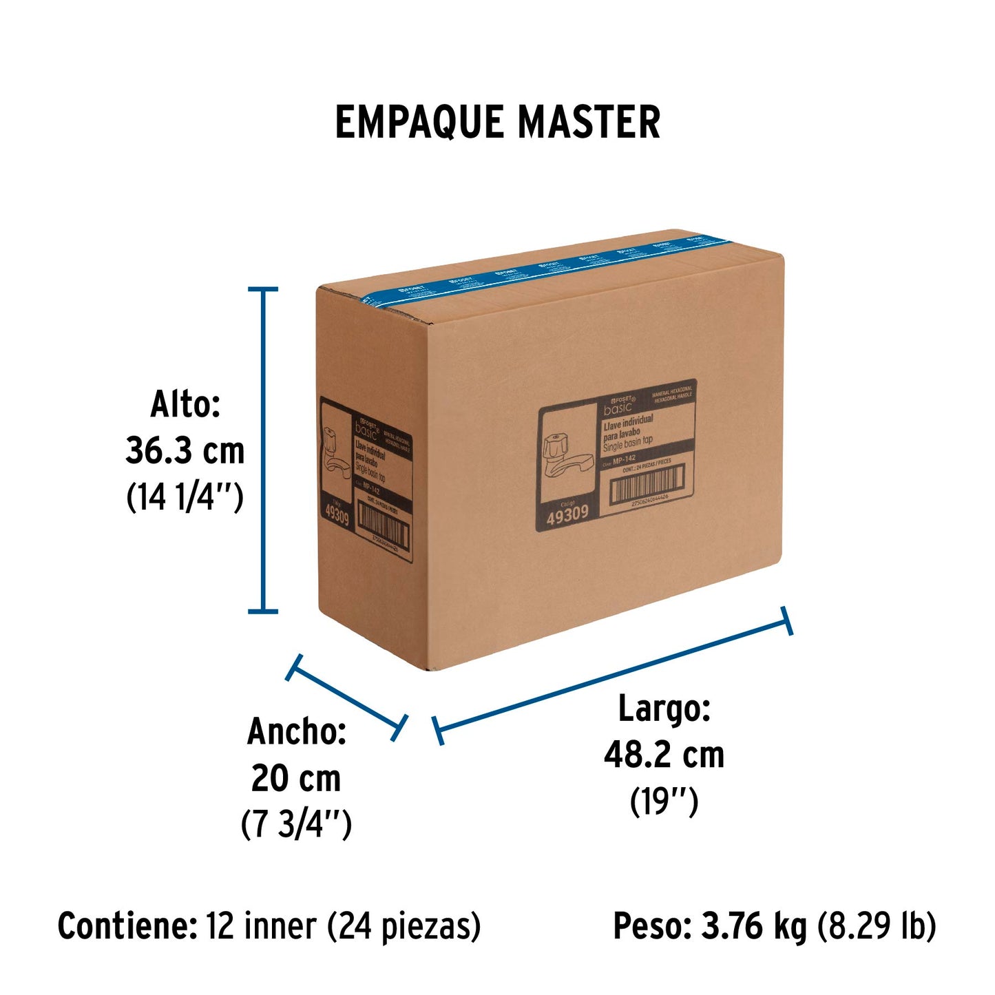 Llave individual lavabo, ABS, hexagonal, BASIC 49309
