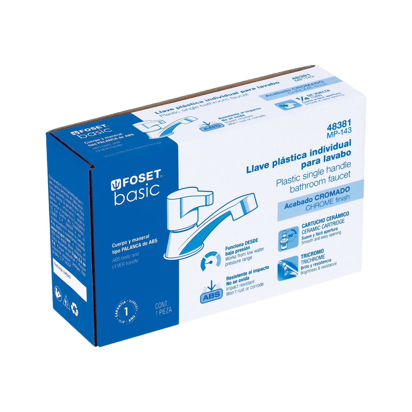 Llave individual lavabo, ABS, palanca, BASIC 48381