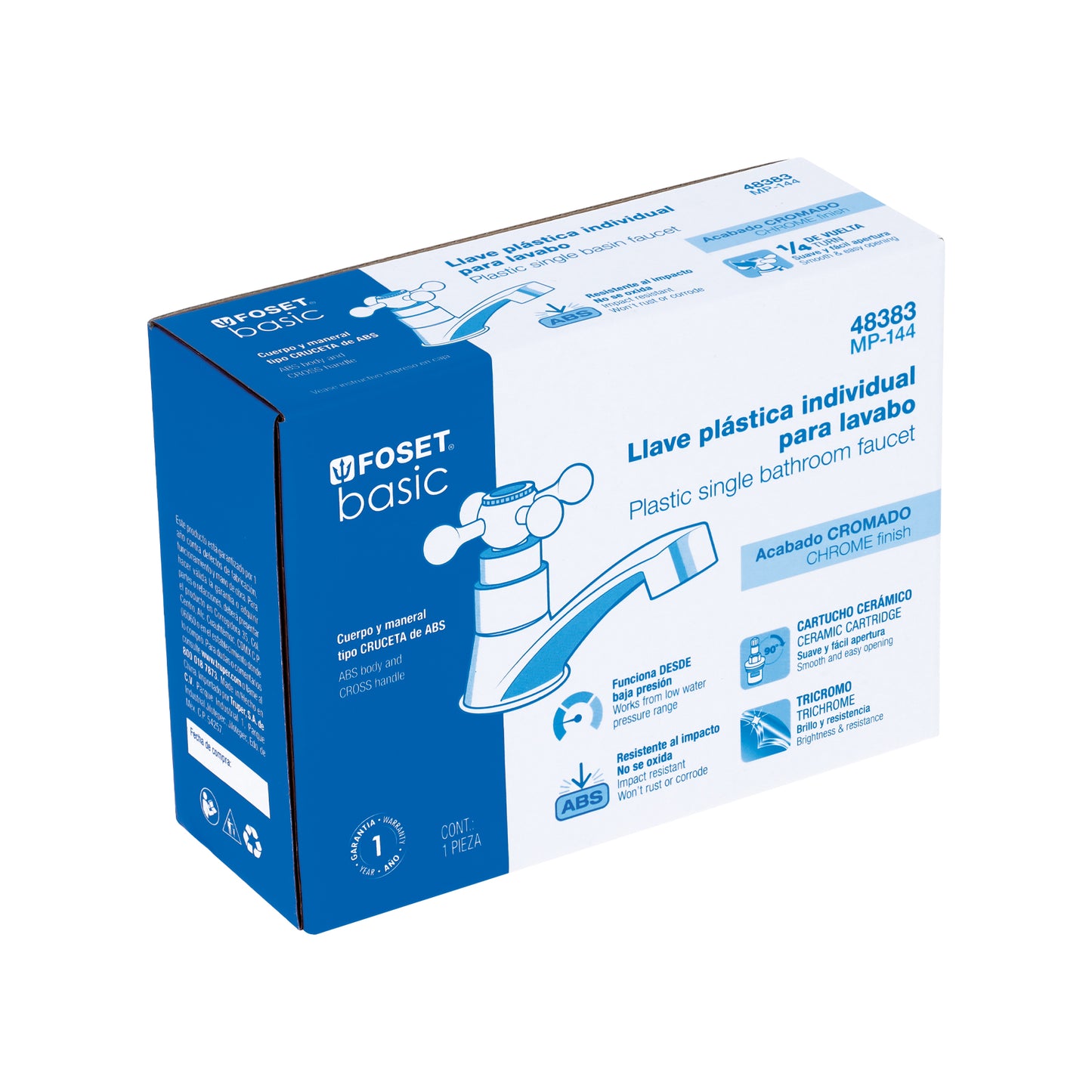 Llave individual lavabo, ABS, cruceta, BASIC 48383