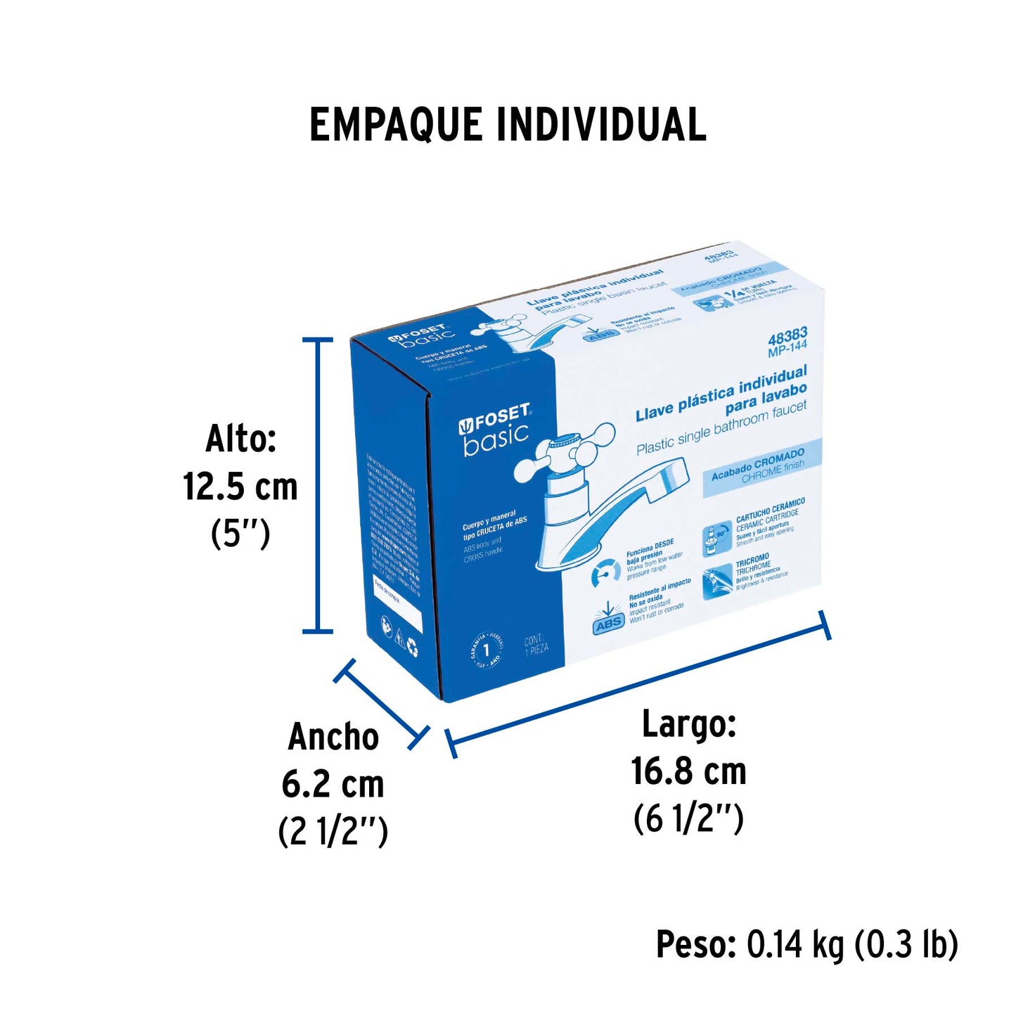 Llave individual lavabo, ABS, cruceta, BASIC 48383