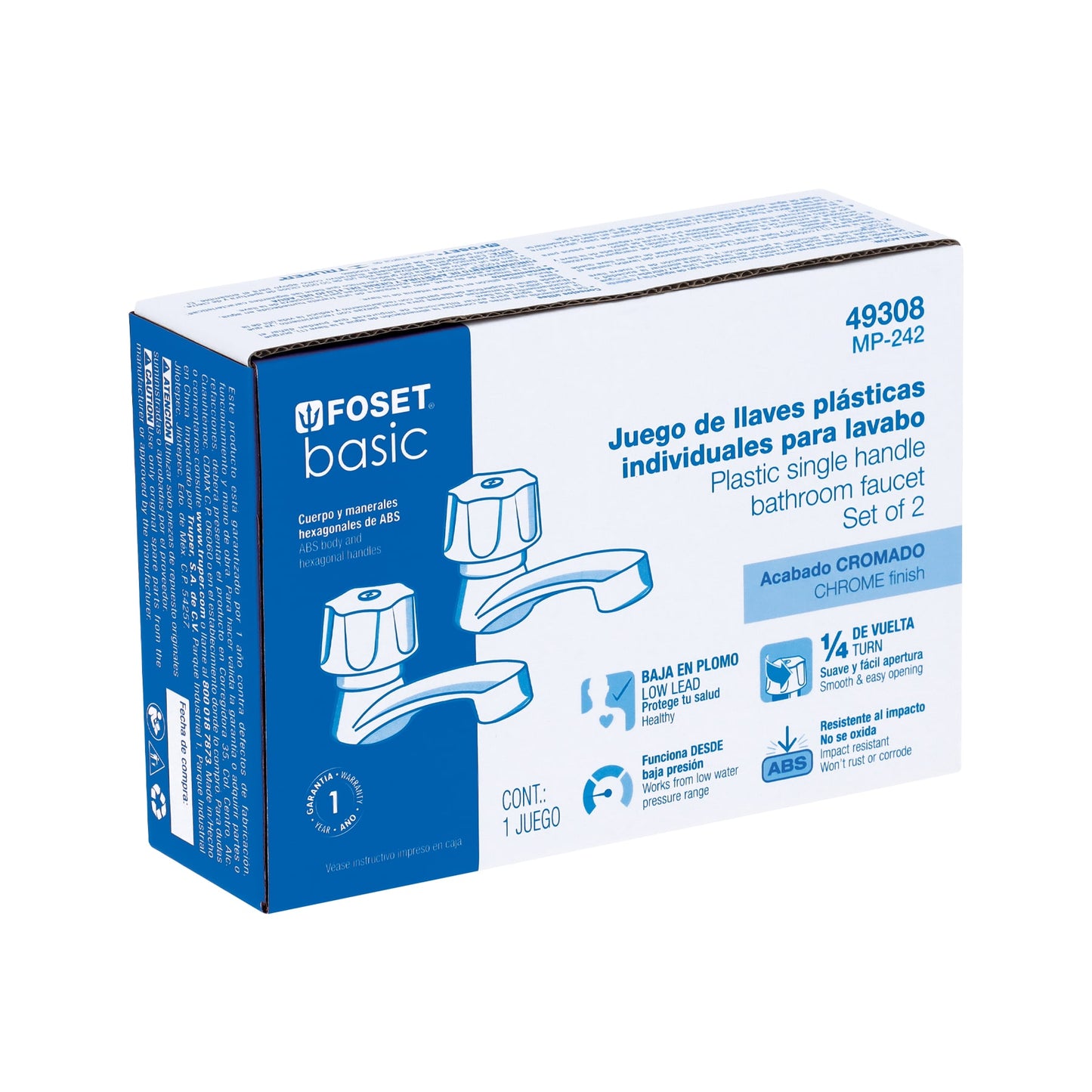Juego llaves individuales lavabo, ABS, hexagonal, BASIC 49308