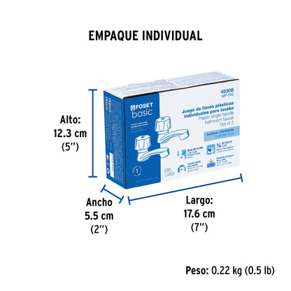 Juego llaves individuales lavabo, ABS, hexagonal, BASIC 49308