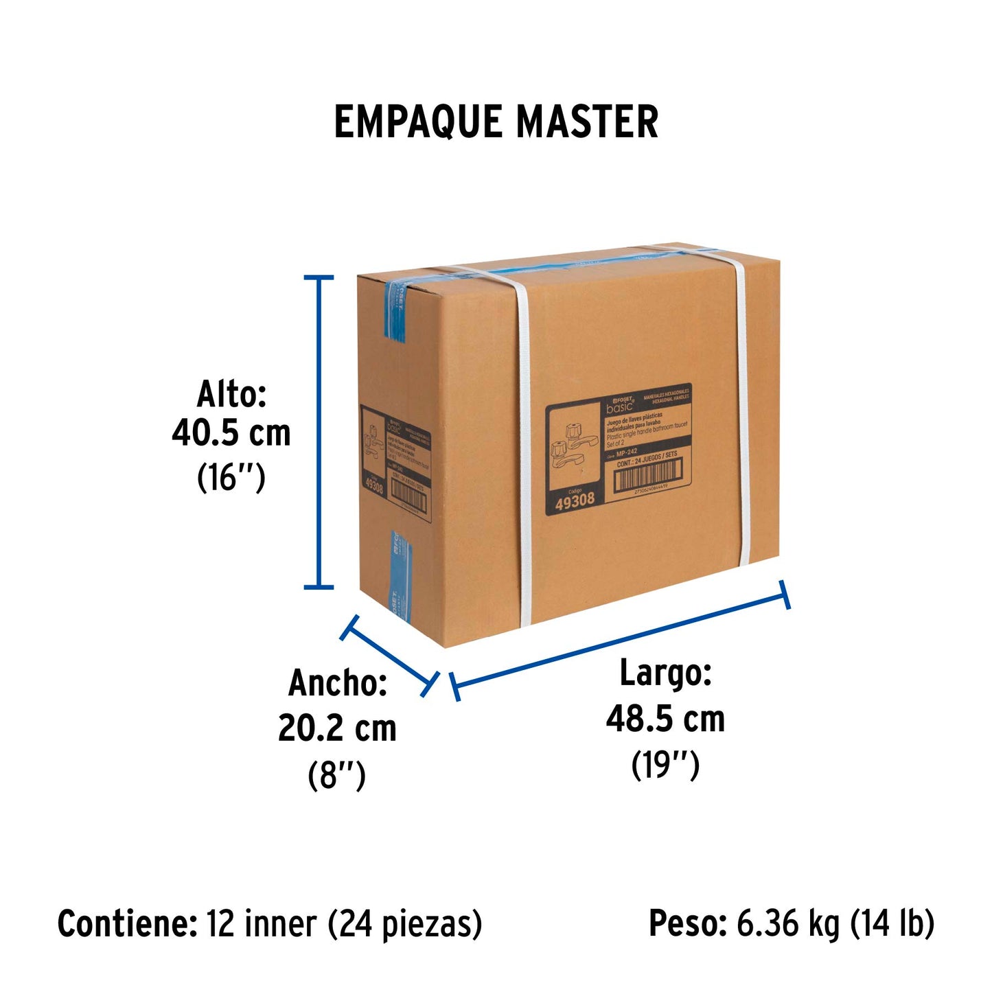 Juego llaves individuales lavabo, ABS, hexagonal, BASIC 49308