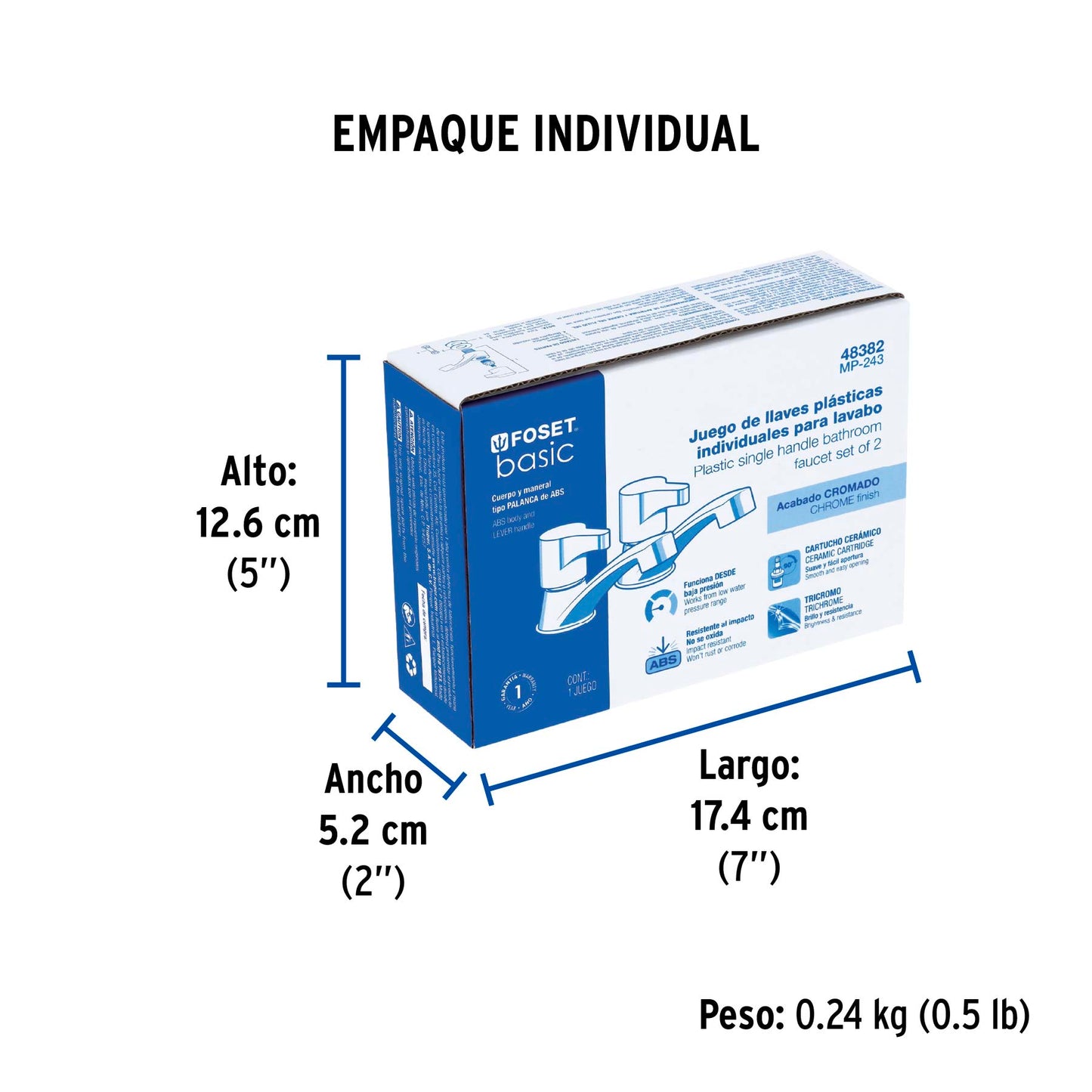 Juego llaves individuales lavabo, ABS, palanca, BASIC 48382