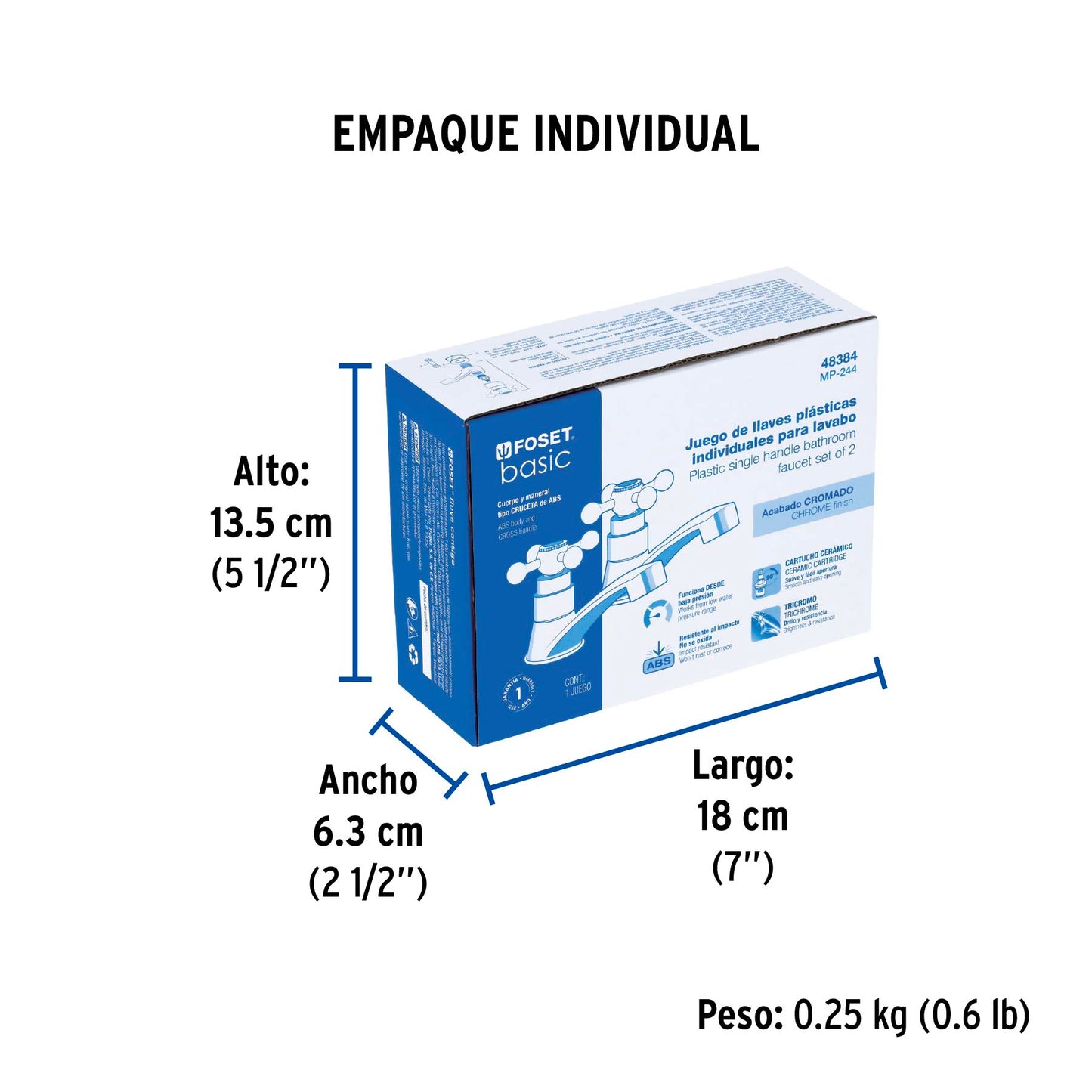 Juego llaves individuales lavabo, ABS, cruceta, BASIC 48384