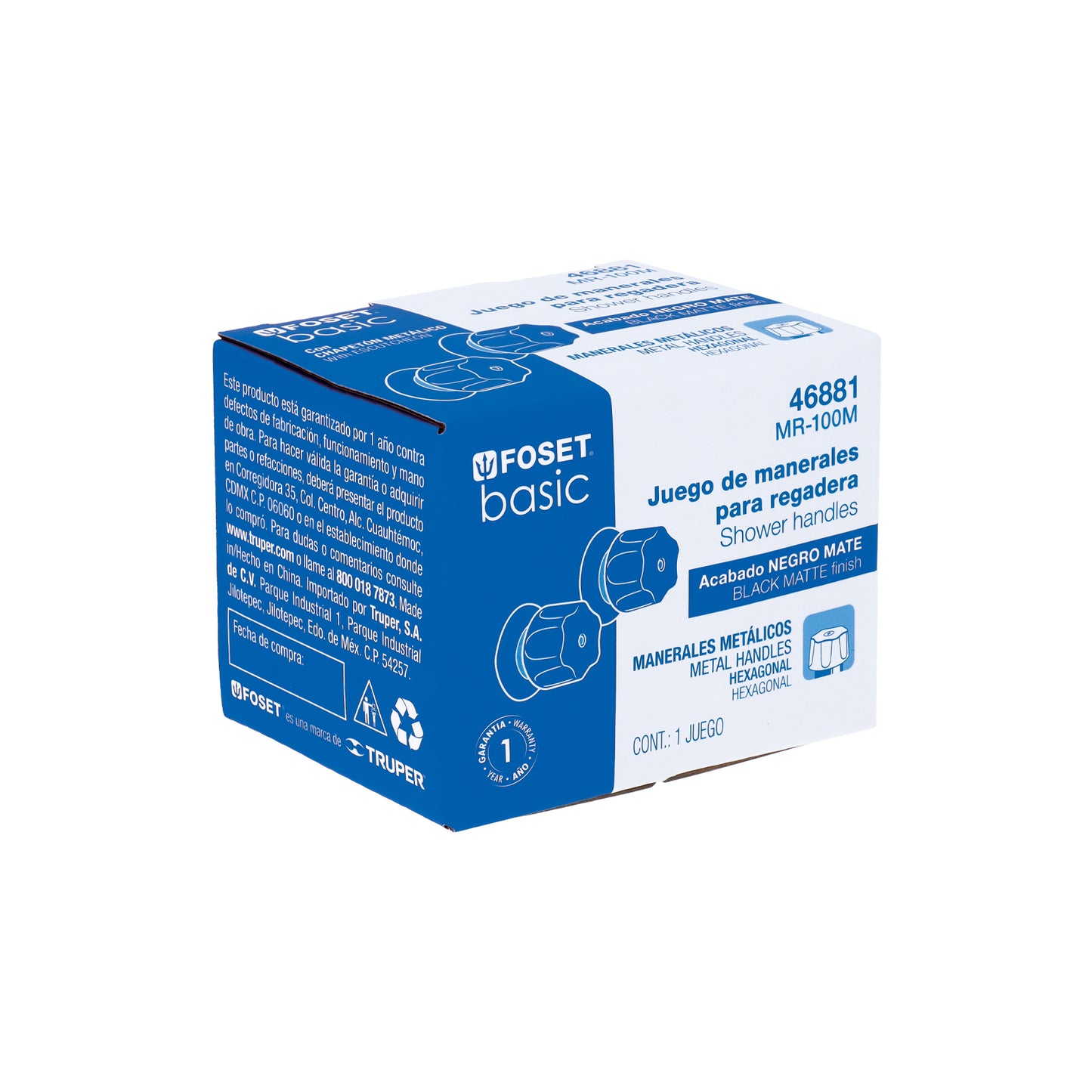 Juego de 2 manerales hex. metálicos negro p/regadera, Basic 46881