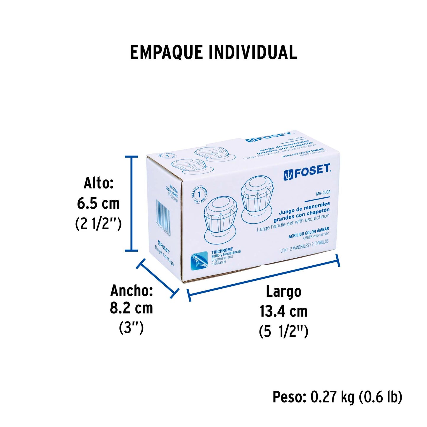 Juego de 2 manerales acrílico ámbar para regadera, Foset 49462