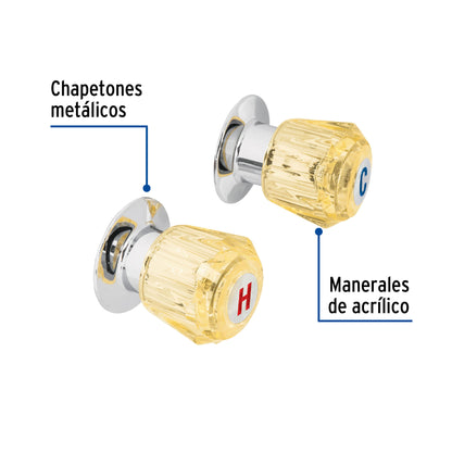 Juego de 2 manerales acrílico ámbar para regadera, Foset 49462