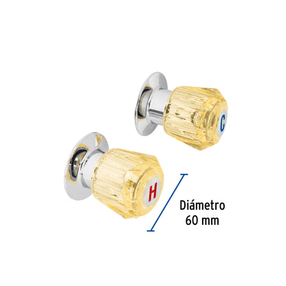 Juego de 2 manerales acrílico ámbar para regadera, Foset 49462