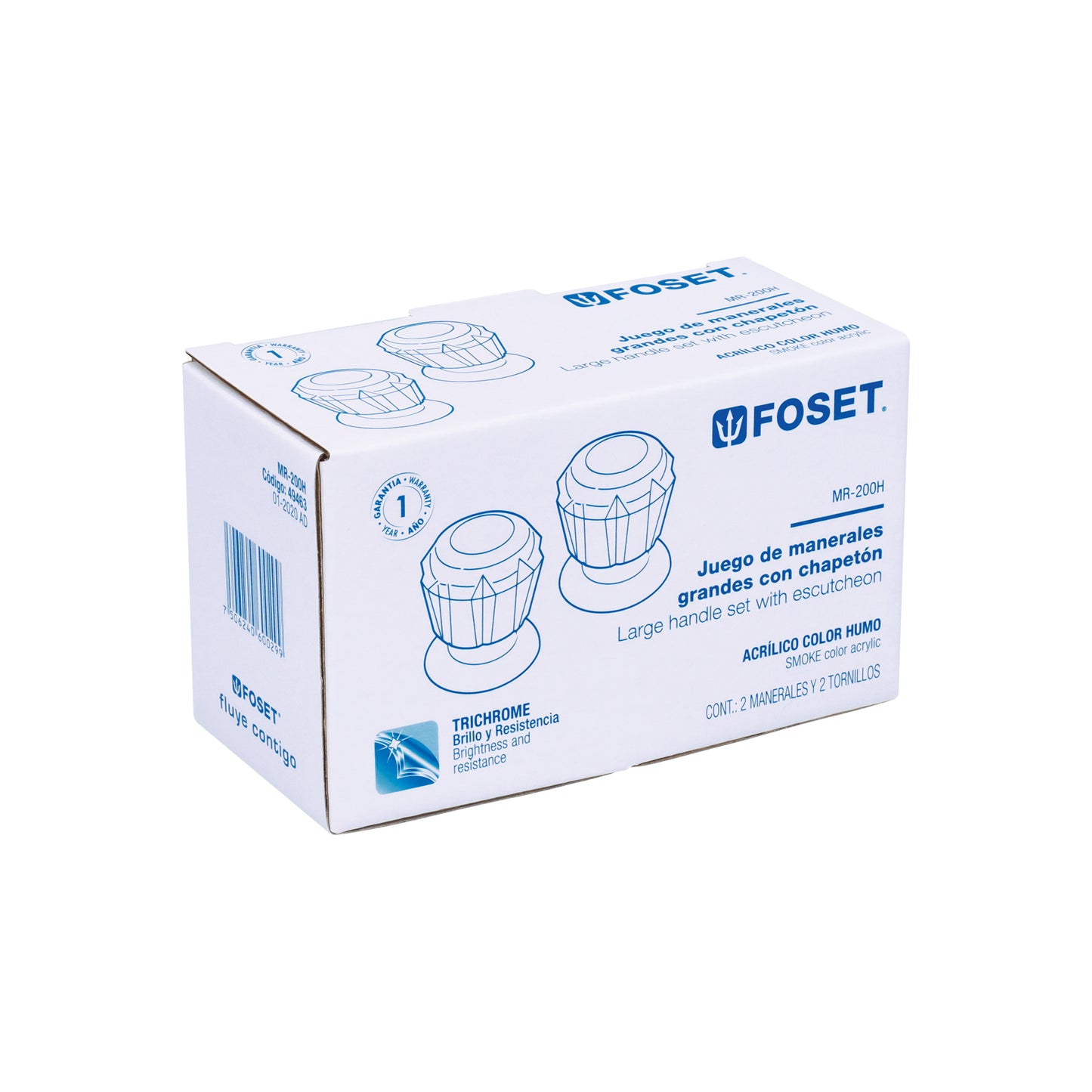Juego de 2 manerales acrílico humo para regadera, Foset 49463